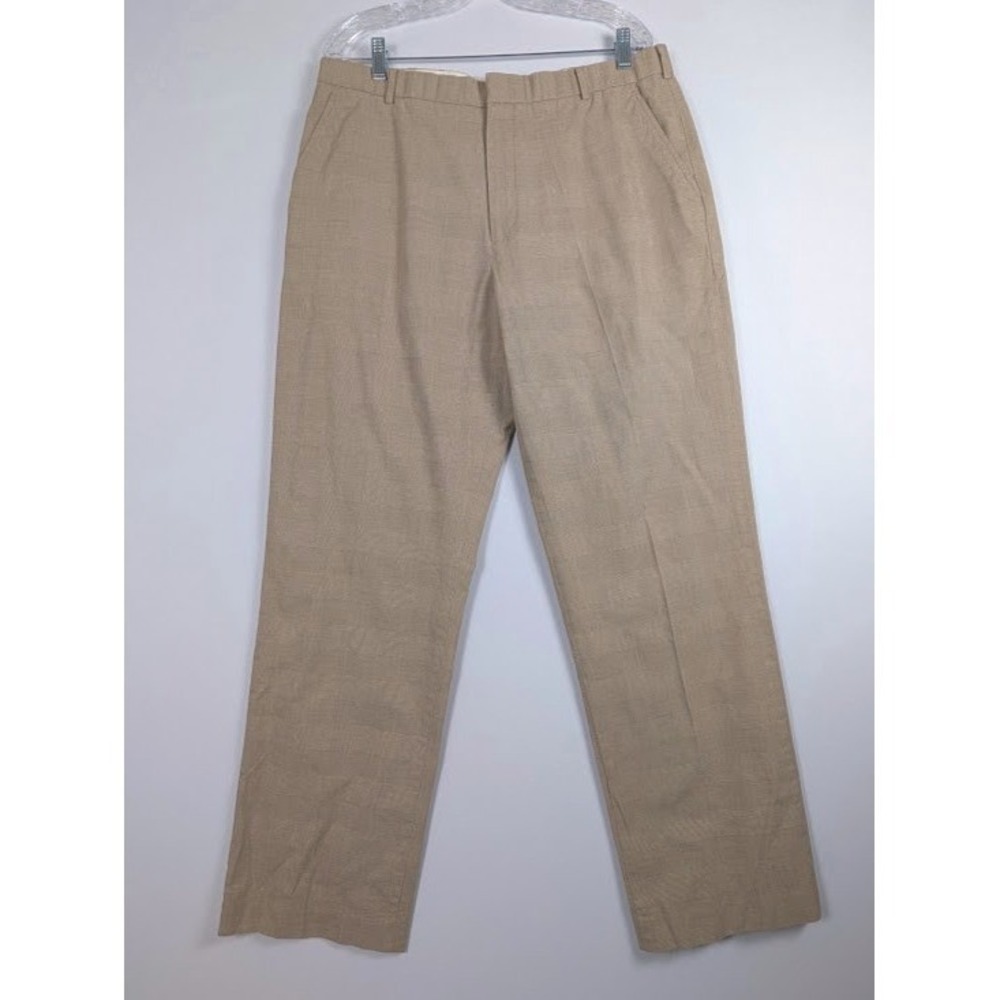 VTG J.Crew Glen Plaid Cotton Chino Pants Men 36x34 Tan Flat Front 90s Loose